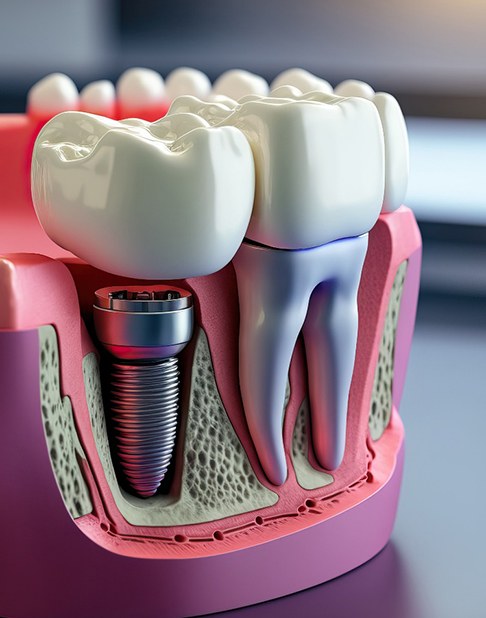 a digital graphic showing how a dental implant works