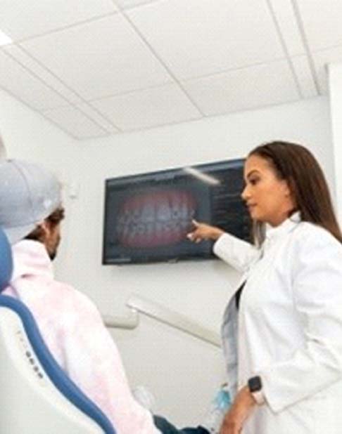 Emergency dentist in New York City explaining treatment to patient
