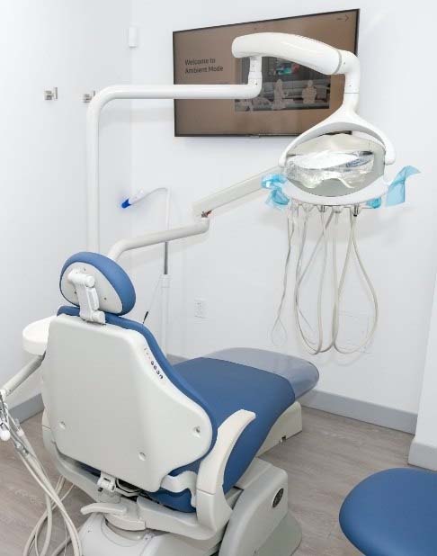 Dental treatment room where preventive dentistry checkups and teeth cleanings are performed